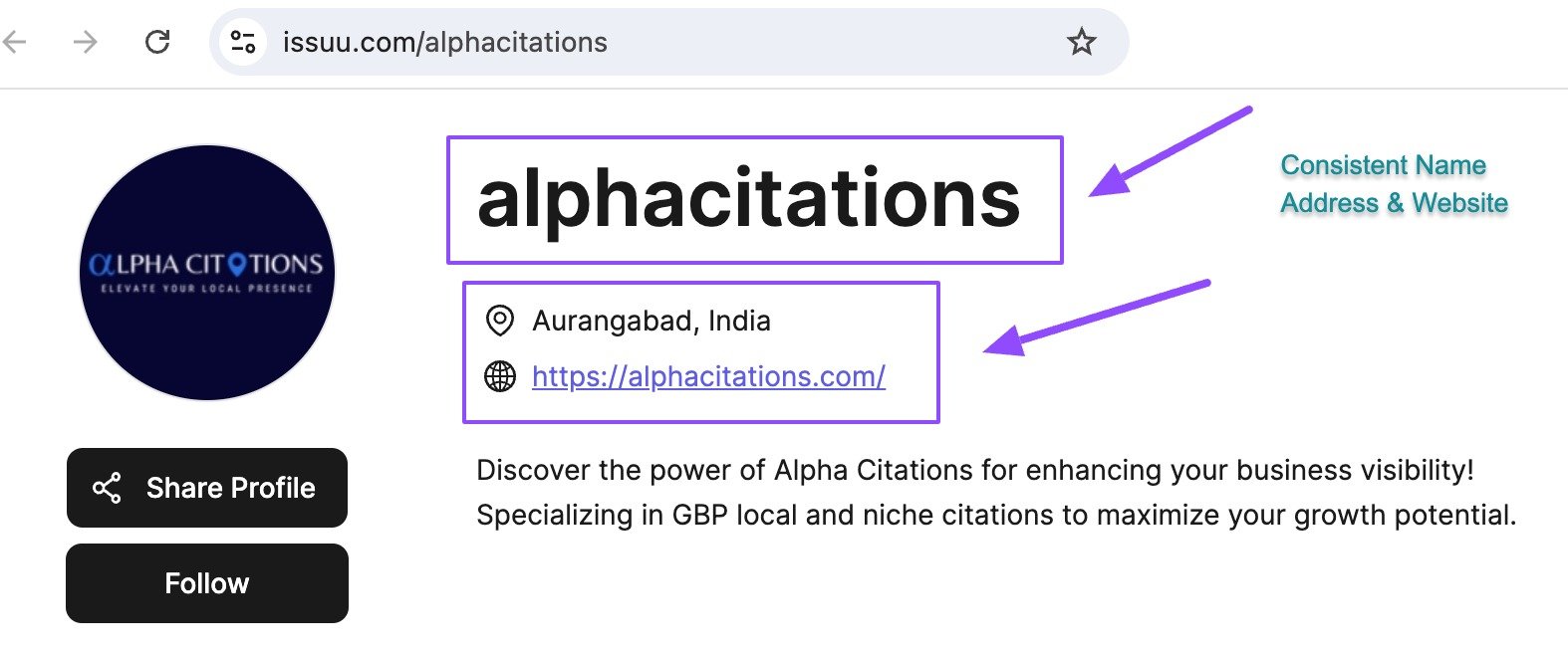 Consistent local citation example